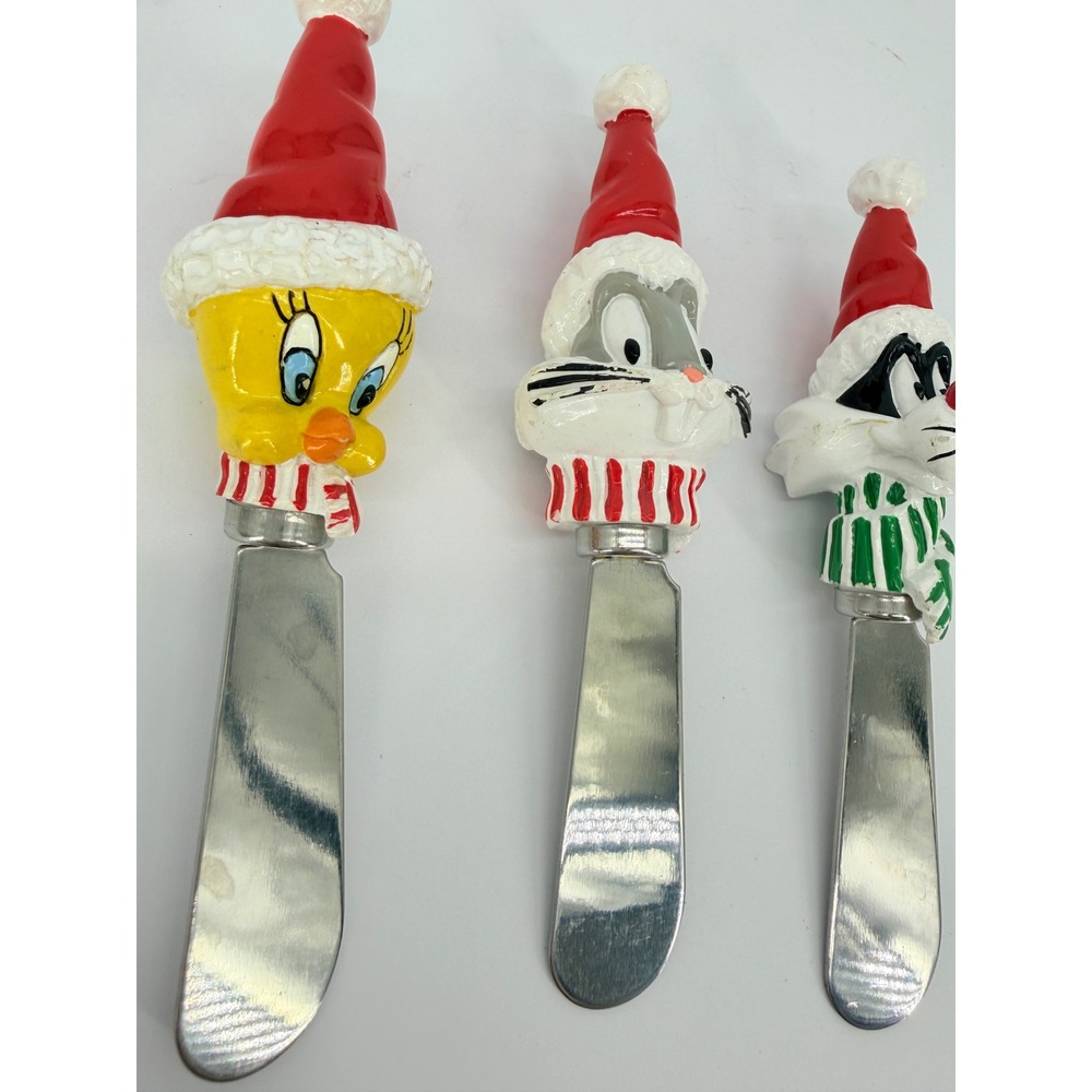 Looney Tunes Christmas Cheese Spreaders Lot of 3 Bugs Bunny Tweety Sylvester